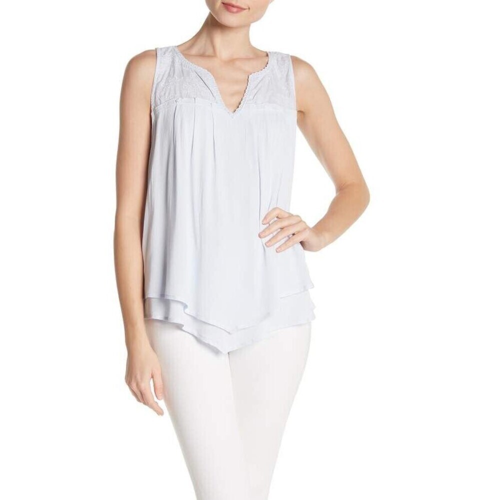Democracy Women's Floral Lace Sleeveless V Neck Flowy Top Blouse In Blue Size S